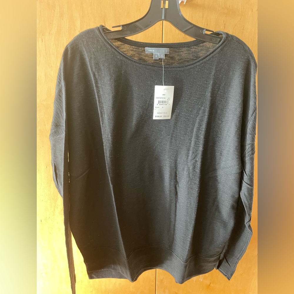 Vince black long sleeve sweater. 100% cotton. Rolled details. New with tags!